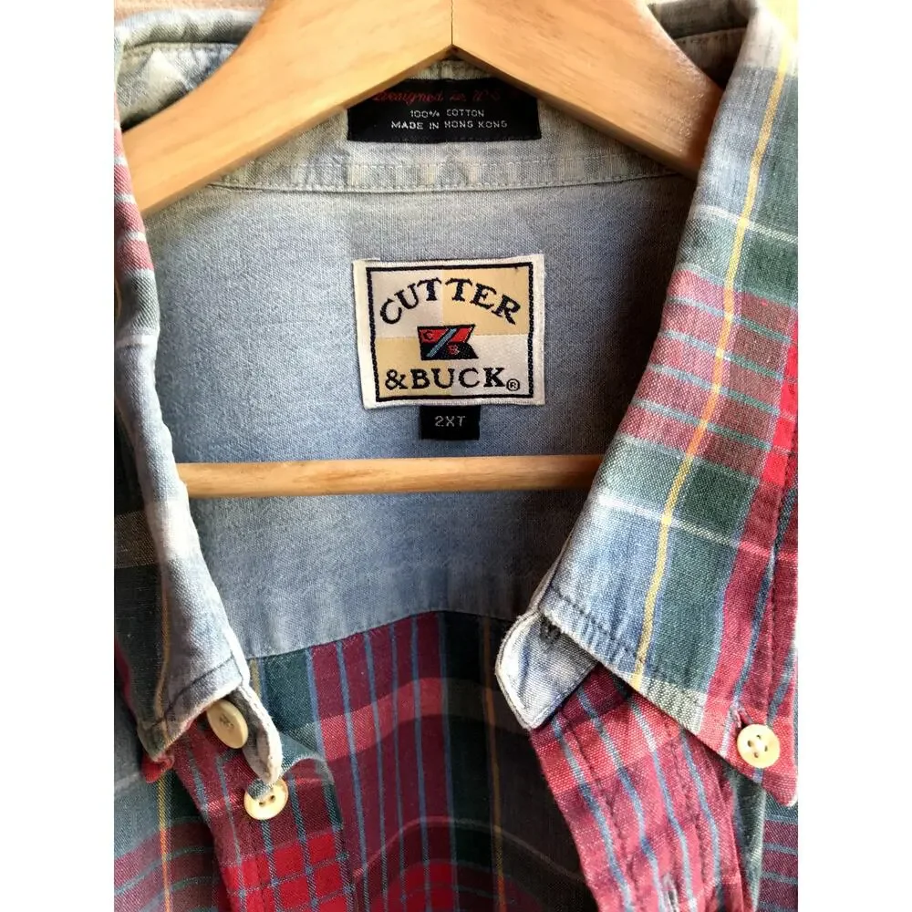 Cutter and Buck Mens Plaid Short Sleeve Button Down 2XLT - Picture 3 of 4